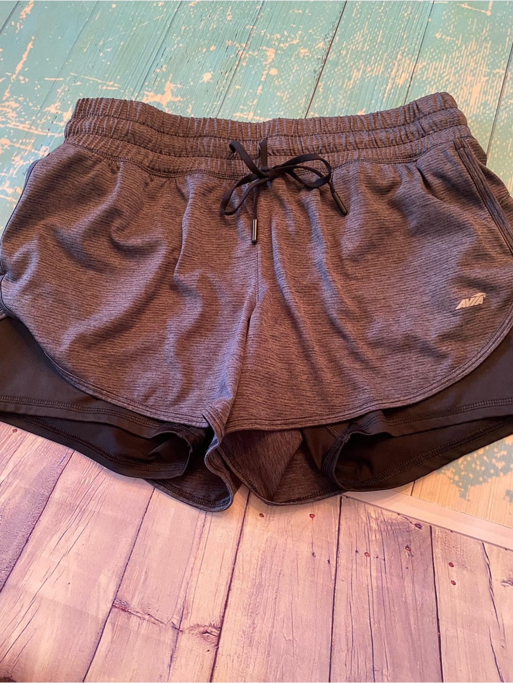 Avia Gray Double-Layer Athletic Shorts with Inner Brief